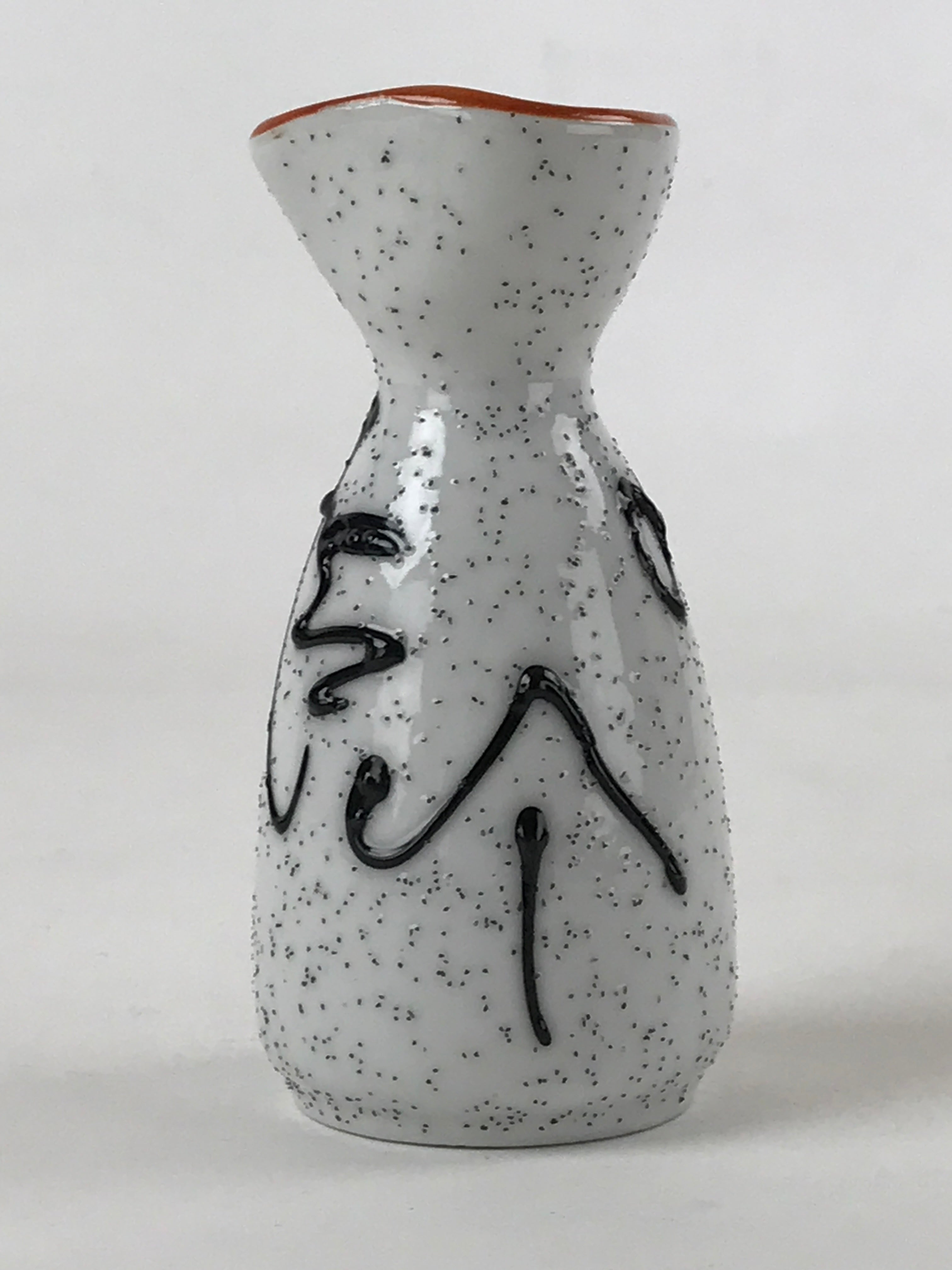 Japanese Ceramic Sake Bottle Tokkuri Ichigo Vtg White Black Ideograms TS570