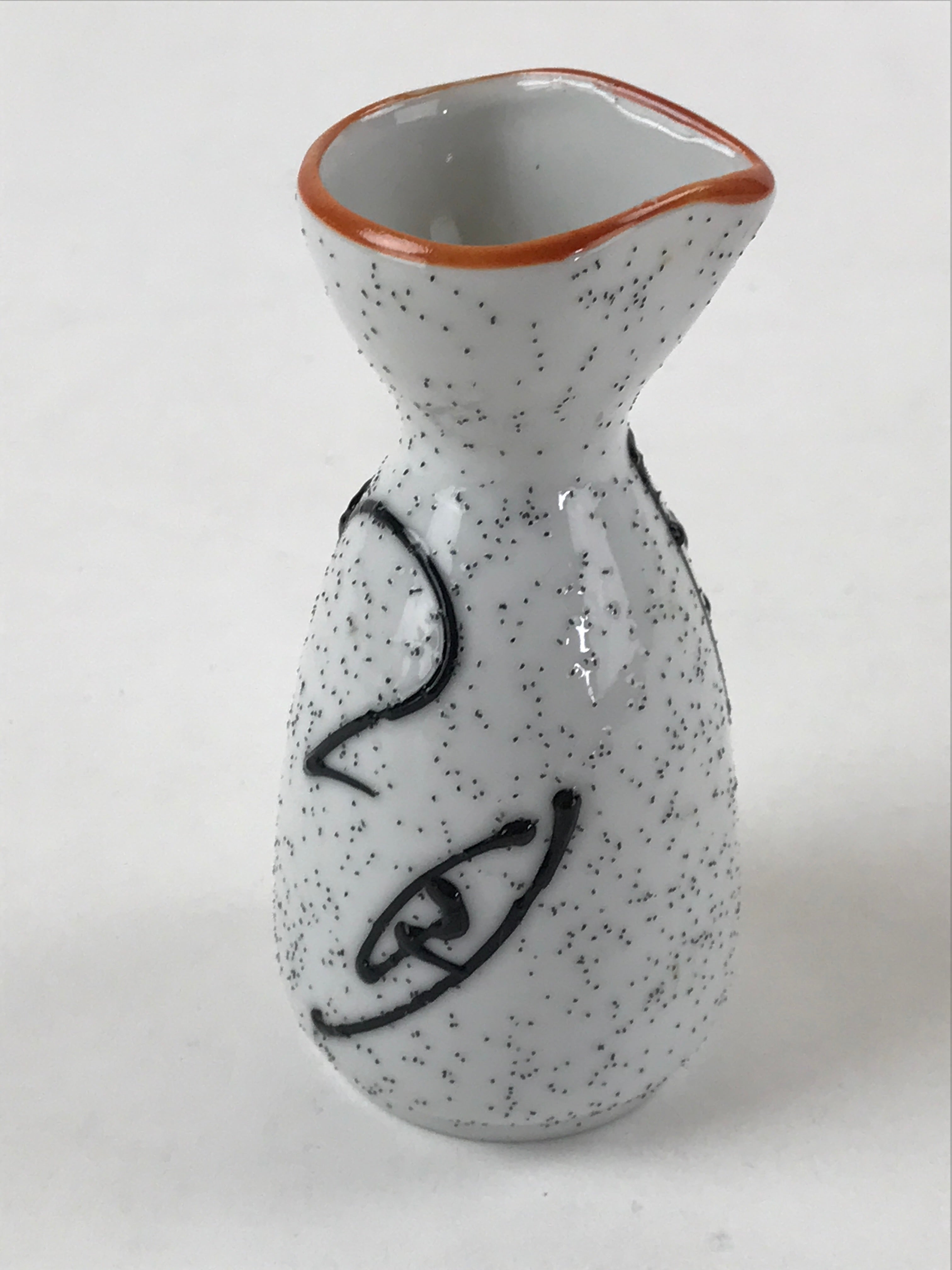 Japanese Ceramic Sake Bottle Tokkuri Ichigo Vtg White Black Ideograms TS570