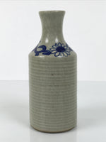 Japanese Ceramic Sake Bottle Tokkuri Pottery Sometsuke Gray Blue Sunflower TS836