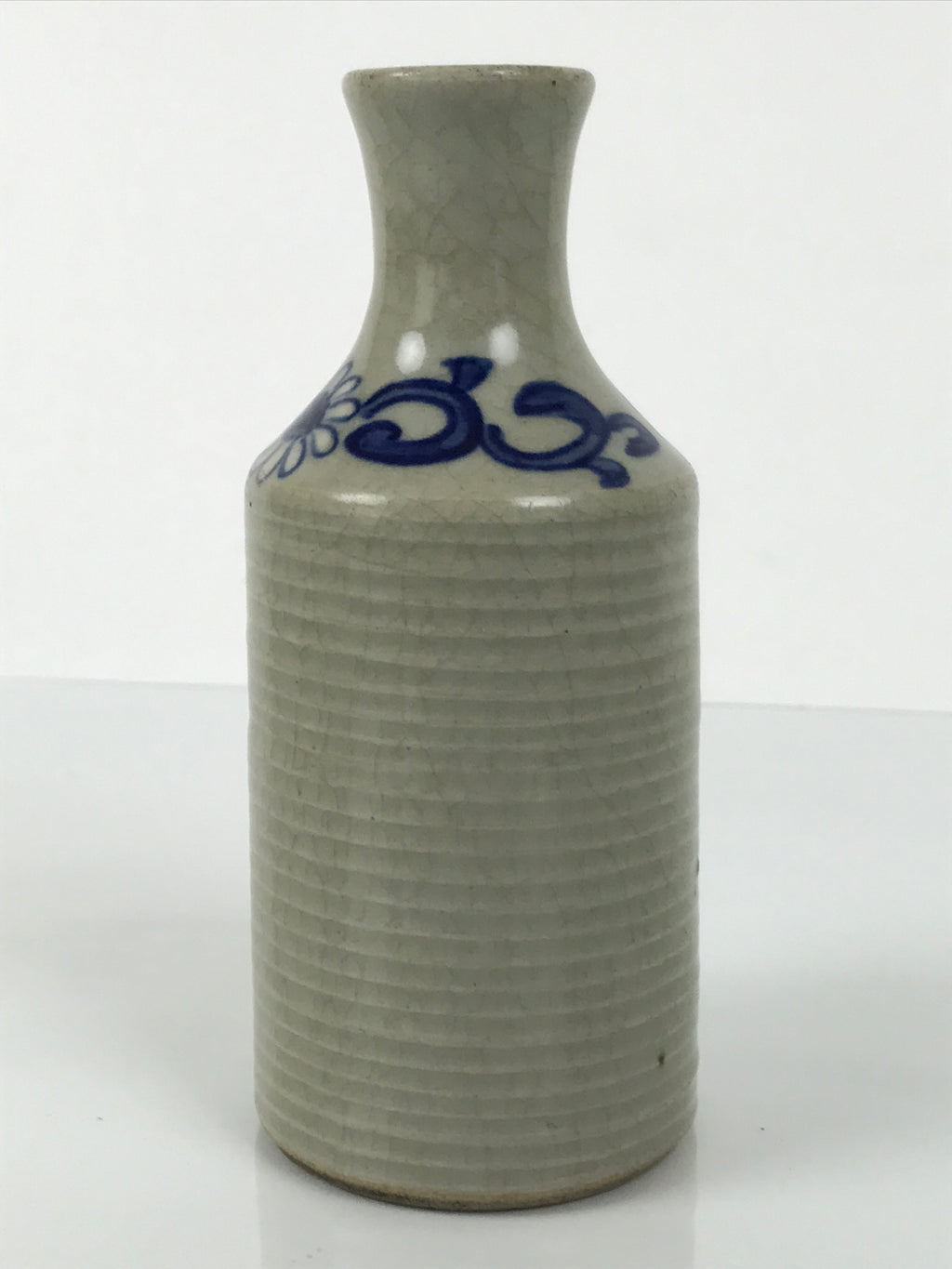 Japanese Ceramic Sake Bottle Tokkuri Pottery Sometsuke Gray Blue Sunflower TS836