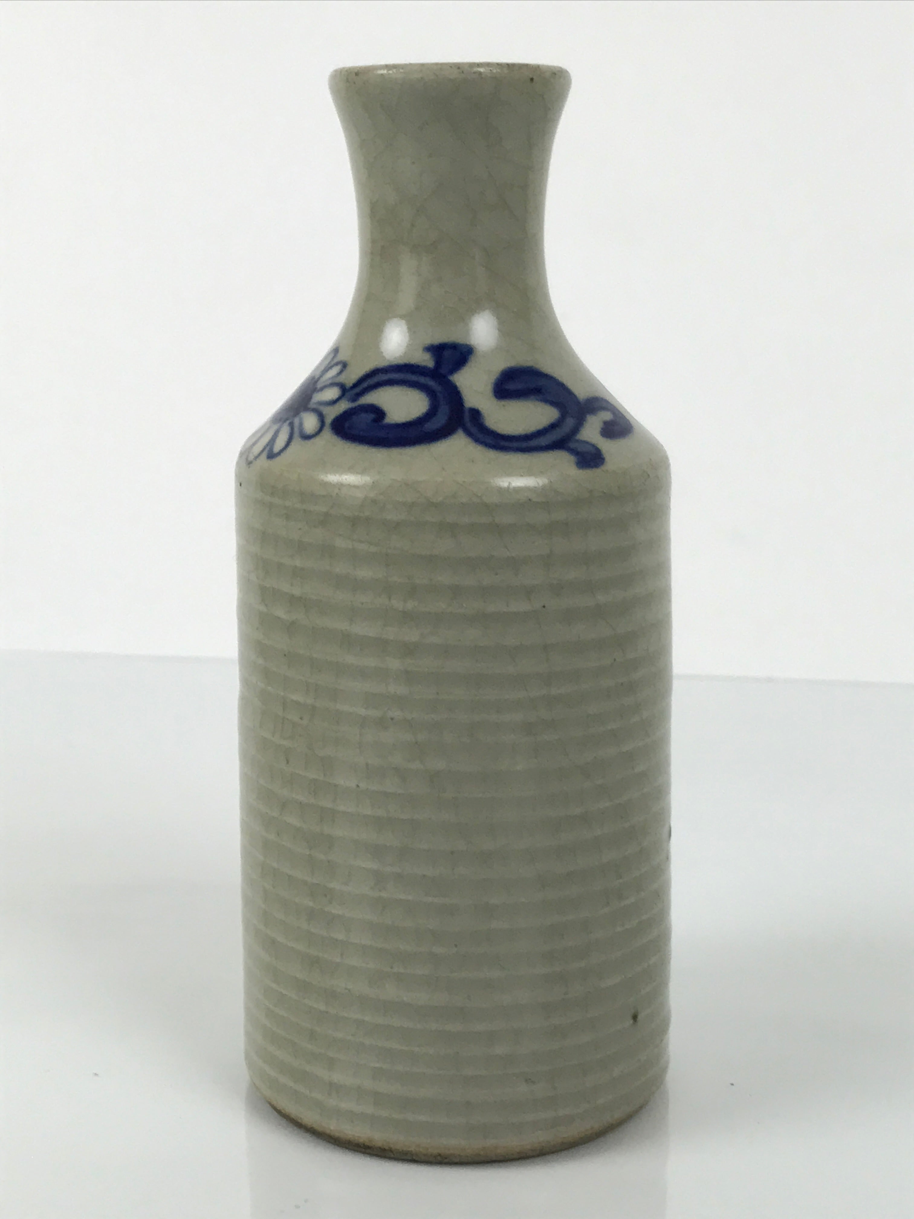 Japanese Ceramic Sake Bottle Tokkuri Pottery Sometsuke Gray Blue Sunflower TS836