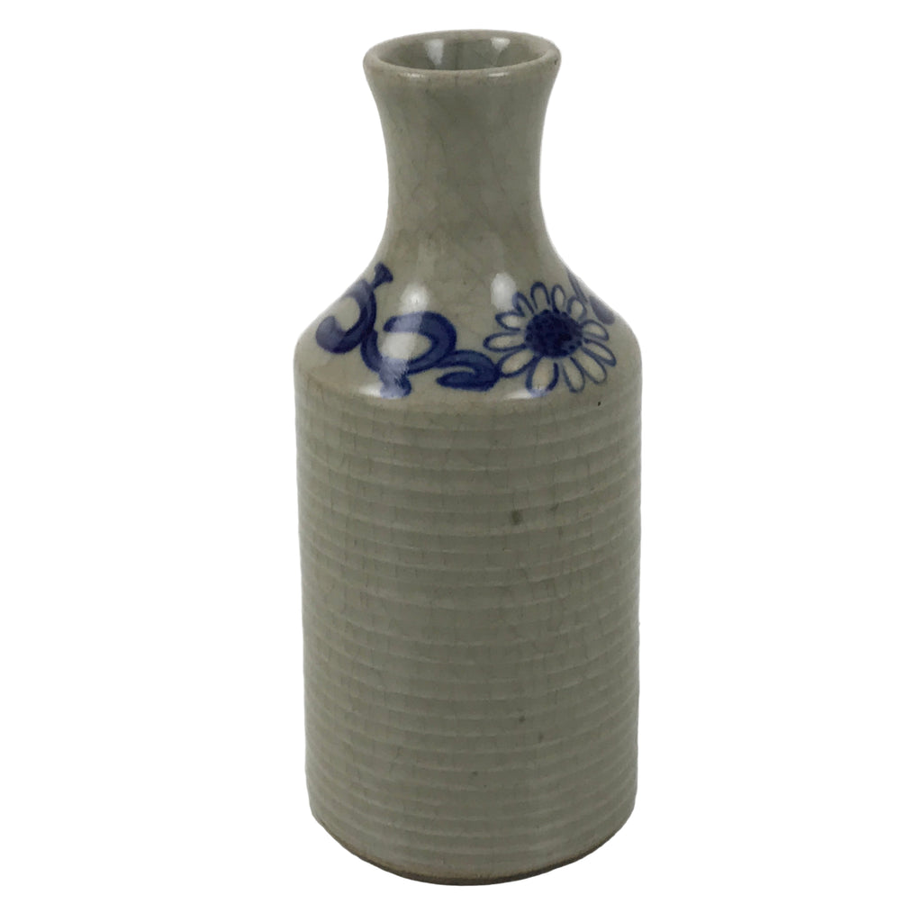 Japanese Ceramic Sake Bottle Tokkuri Pottery Sometsuke Gray Blue Sunflower TS836