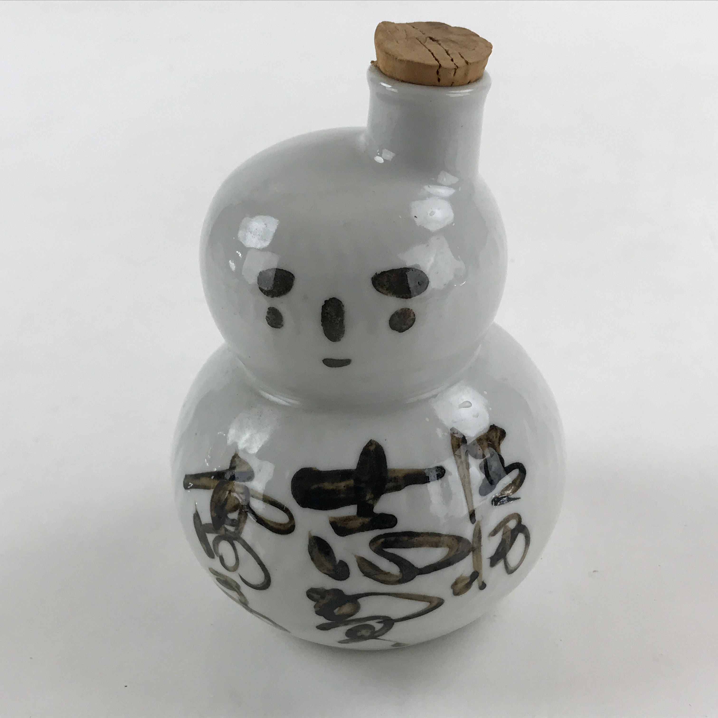 Japanese Ceramic Sake Bottle Tokkuri Sakebin Kanji Snowman Shigakogen TS543