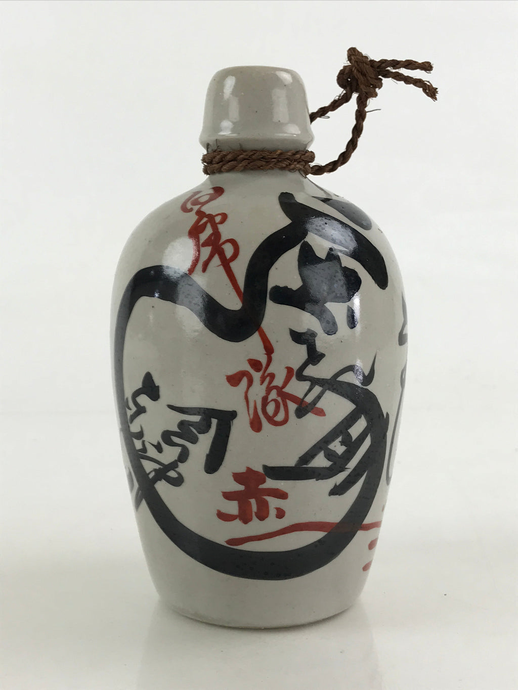 Japanese Ceramic Sake Bottle Tokkuri Sakebin Vtg Kanji Aizu Fukushima Gray TS512