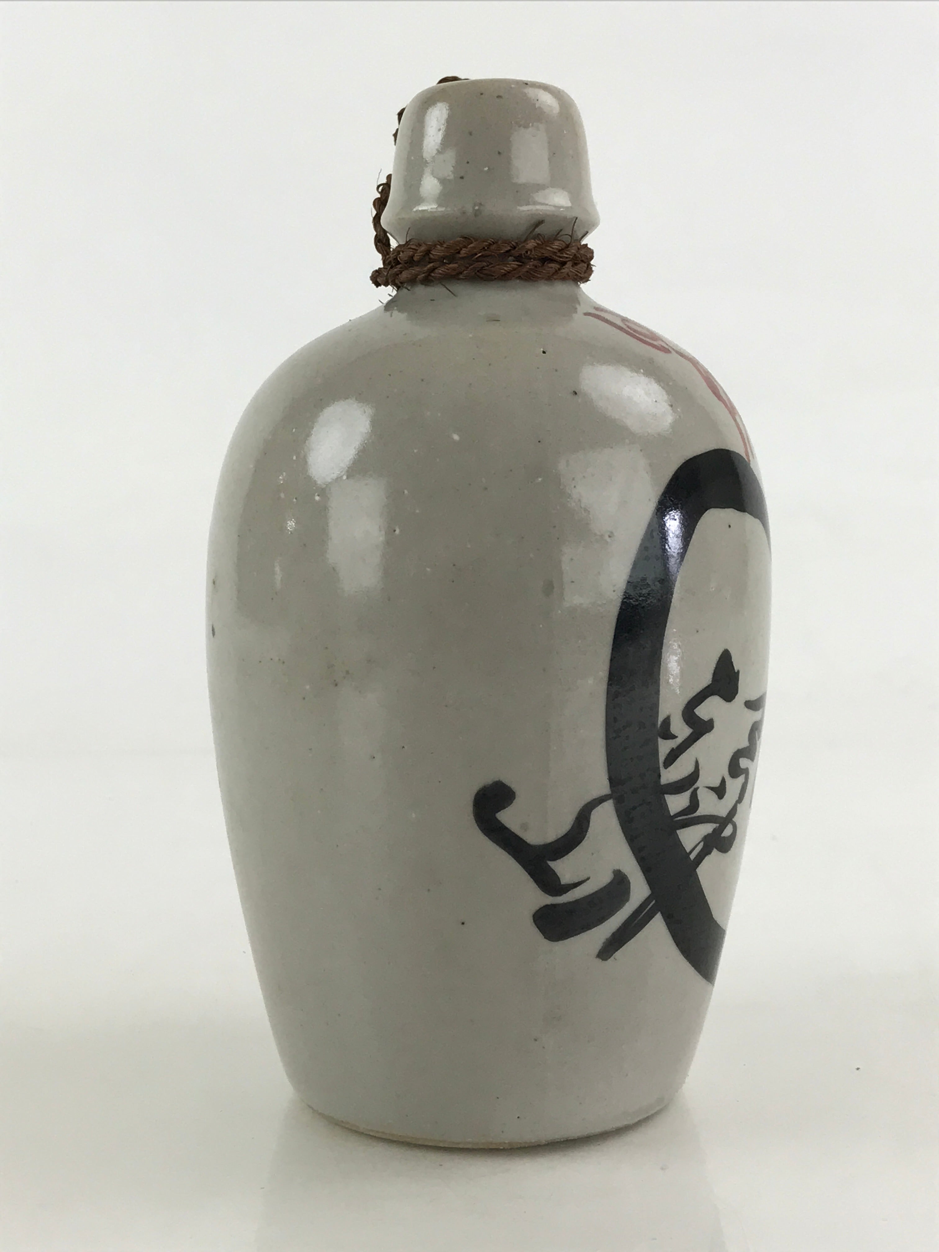 Japanese Ceramic Sake Bottle Tokkuri Sakebin Vtg Kanji Aizu Fukushima Gray TS512