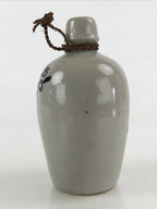 Japanese Ceramic Sake Bottle Tokkuri Sakebin Vtg Kanji Aizu Fukushima Gray TS512