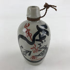 Japanese Ceramic Sake Bottle Tokkuri Sakebin Vtg Kanji Aizu Fukushima Gray TS512
