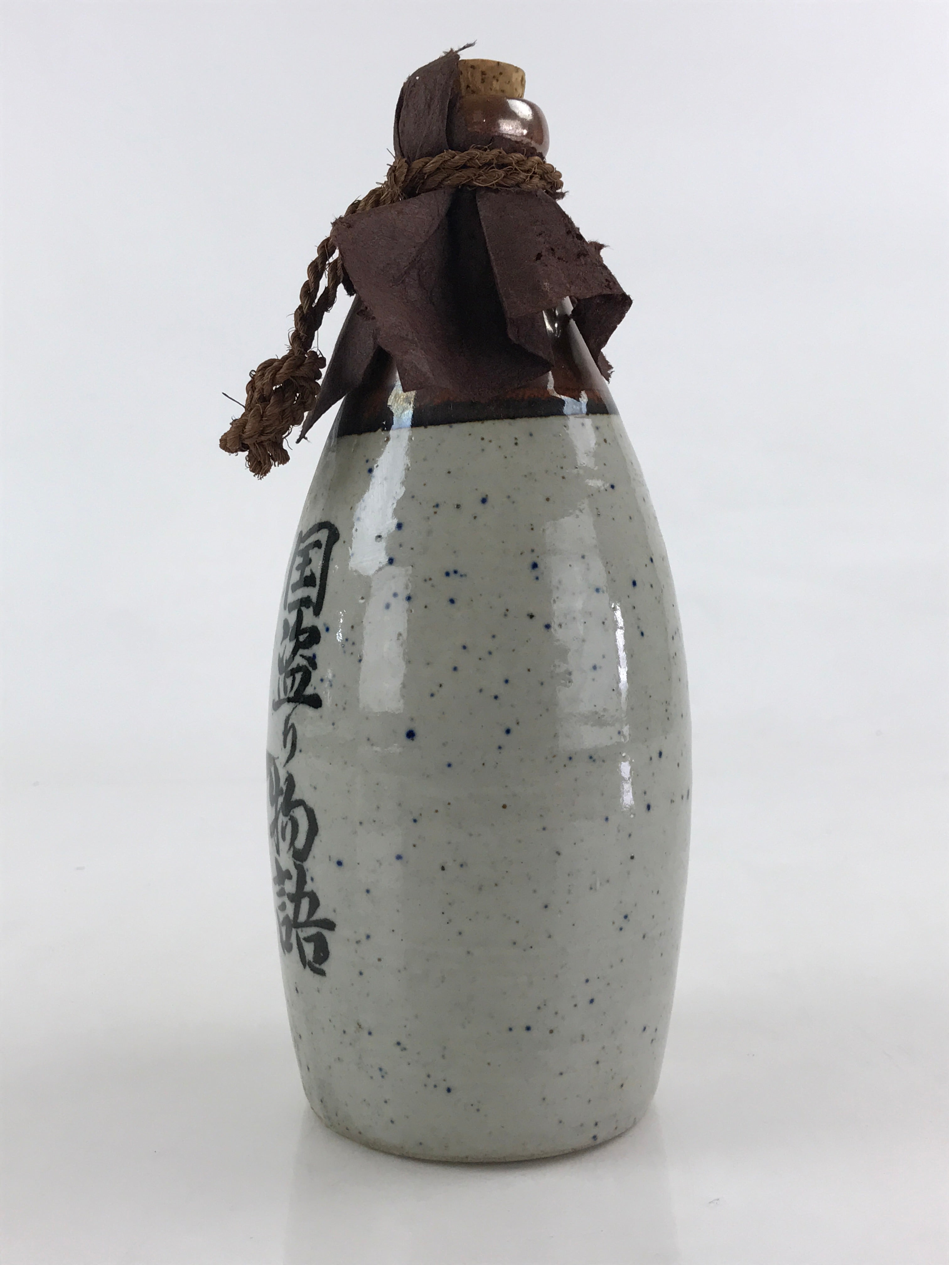 Japanese Ceramic Sake Bottle Tokkuri Sakebin Vtg Kanji Kuni-Zakari Gray TS510