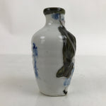 Japanese Ceramic Sake Bottle Tokkuri Vtg 3D Samurai Calligraphy White Blue TS727