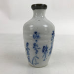 Japanese Ceramic Sake Bottle Tokkuri Vtg 3D Samurai Calligraphy White Blue TS727