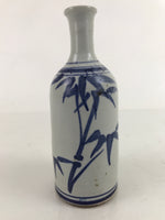 Japanese Ceramic Sake Bottle Tokkuri Vtg Blue White Bamboo Crane Neck TS733