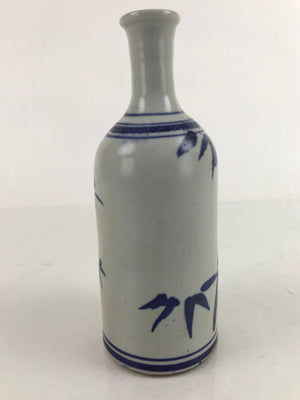 Japanese Ceramic Sake Bottle Tokkuri Vtg Blue White Bamboo Crane Neck TS733