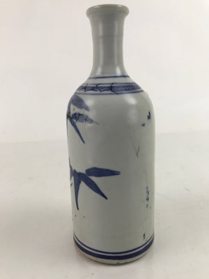 Japanese Ceramic Sake Bottle Tokkuri Vtg Blue White Bamboo Crane Neck TS733