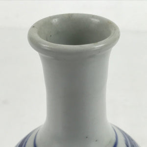 Japanese Ceramic Sake Bottle Tokkuri Vtg Blue White Bamboo Crane Neck TS733