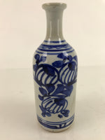 Japanese Ceramic Sake Bottle Tokkuri Vtg Blue White Crane Neck TS734