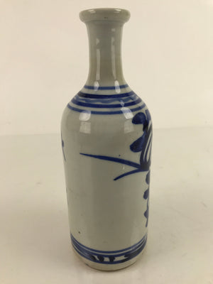 Japanese Ceramic Sake Bottle Tokkuri Vtg Blue White Crane Neck TS734