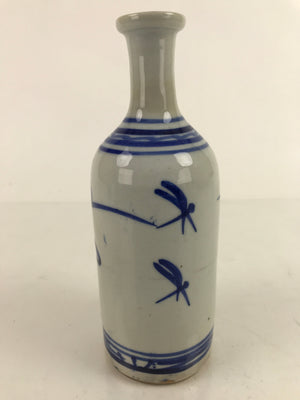 Japanese Ceramic Sake Bottle Tokkuri Vtg Blue White Crane Neck TS734