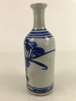 Japanese Ceramic Sake Bottle Tokkuri Vtg Blue White Crane Neck TS734