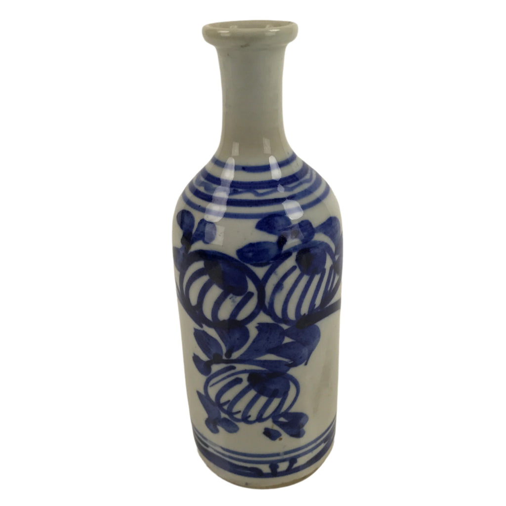 Japanese Ceramic Sake Bottle Tokkuri Vtg Blue White Crane Neck TS734