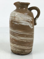 Japanese Ceramic Sake Bottle Tokkuri Vtg Brown White Handle Leaf Brushed TS799