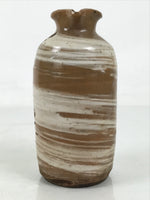 Japanese Ceramic Sake Bottle Tokkuri Vtg Brown White Handle Leaf Brushed TS799