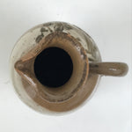 Japanese Ceramic Sake Bottle Tokkuri Vtg Brown White Handle Leaf Brushed TS799