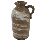 Japanese Ceramic Sake Bottle Tokkuri Vtg Brown White Handle Leaf Brushed TS799