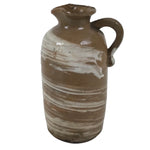 Japanese Ceramic Sake Bottle Tokkuri Vtg Brown White Handle Leaf Brushed TS799