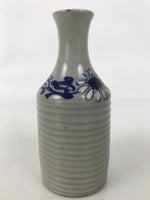 Japanese Ceramic Sake Bottle Tokkuri Vtg Floral Blue White Gray Crackle TS796