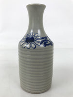 Japanese Ceramic Sake Bottle Tokkuri Vtg Floral Blue White Gray Crackle TS796