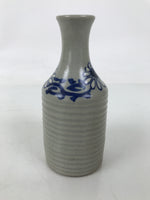 Japanese Ceramic Sake Bottle Tokkuri Vtg Floral Blue White Gray Crackle TS796