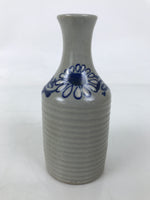 Japanese Ceramic Sake Bottle Tokkuri Vtg Floral Blue White Gray Crackle TS796