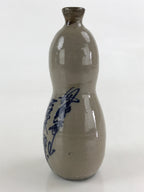 Japanese Ceramic Sake Bottle Tokkuri Vtg Gourd Shape Pottery Kanji Fujimoto TS53