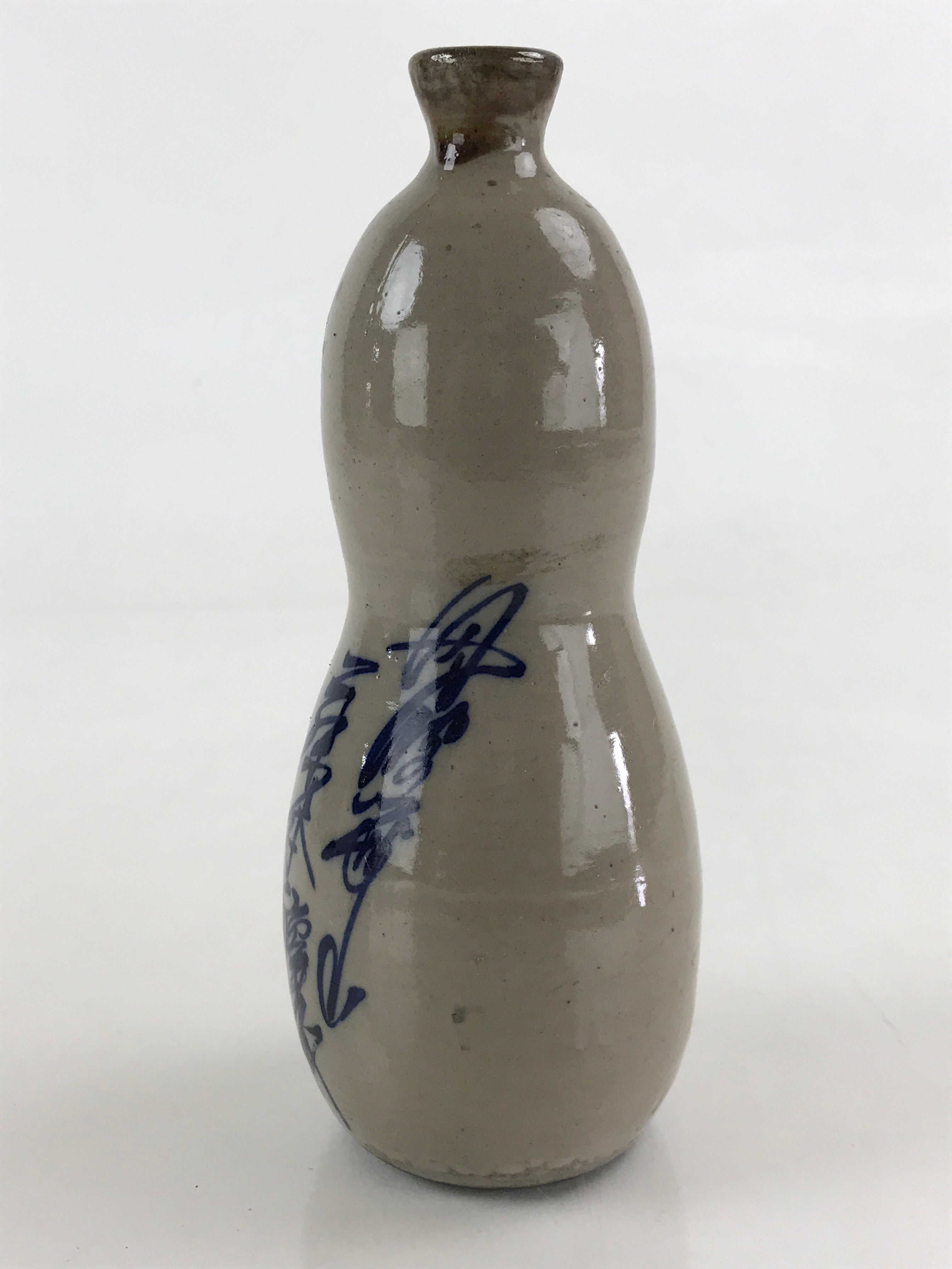 Japanese Ceramic Sake Bottle Tokkuri Vtg Gourd Shape Pottery Kanji Fujimoto TS53