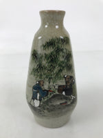 Japanese Ceramic Sake Bottle Tokkuri Vtg Gray Chinese Bamboo Mountain TS797