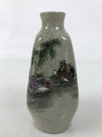 Japanese Ceramic Sake Bottle Tokkuri Vtg Gray Chinese Bamboo Mountain TS797