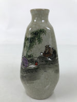 Japanese Ceramic Sake Bottle Tokkuri Vtg Gray Chinese Bamboo Mountain TS797