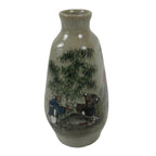Japanese Ceramic Sake Bottle Tokkuri Vtg Gray Chinese Bamboo Mountain TS797
