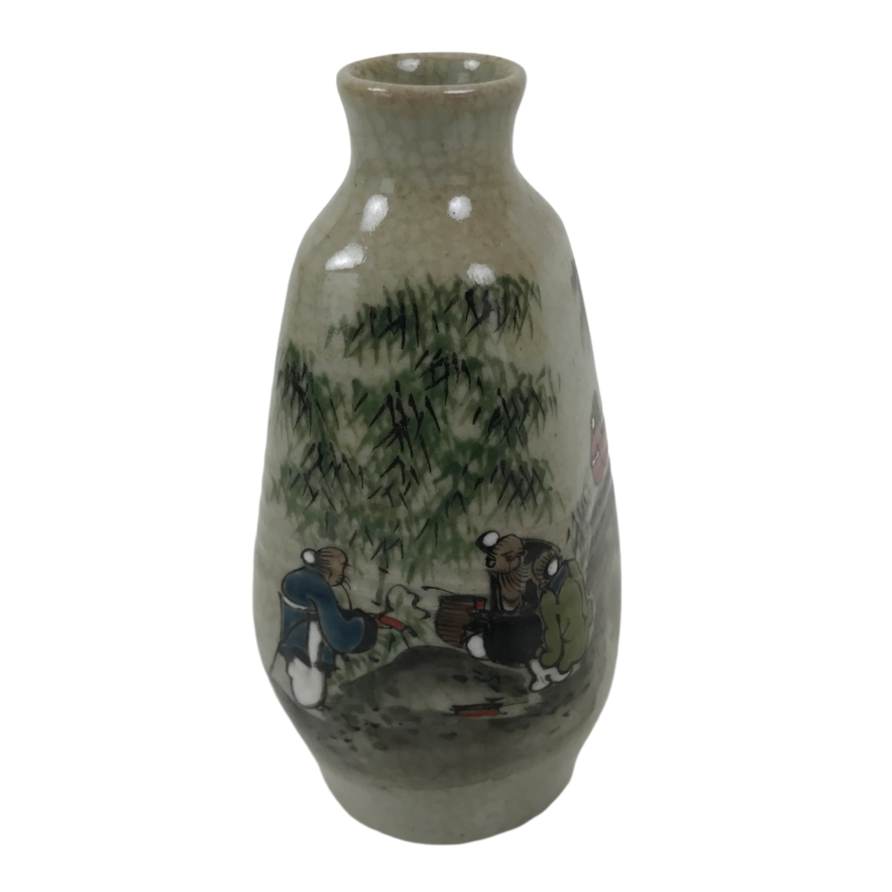 Japanese Ceramic Sake Bottle Tokkuri Vtg Gray Chinese Bamboo Mountain TS797