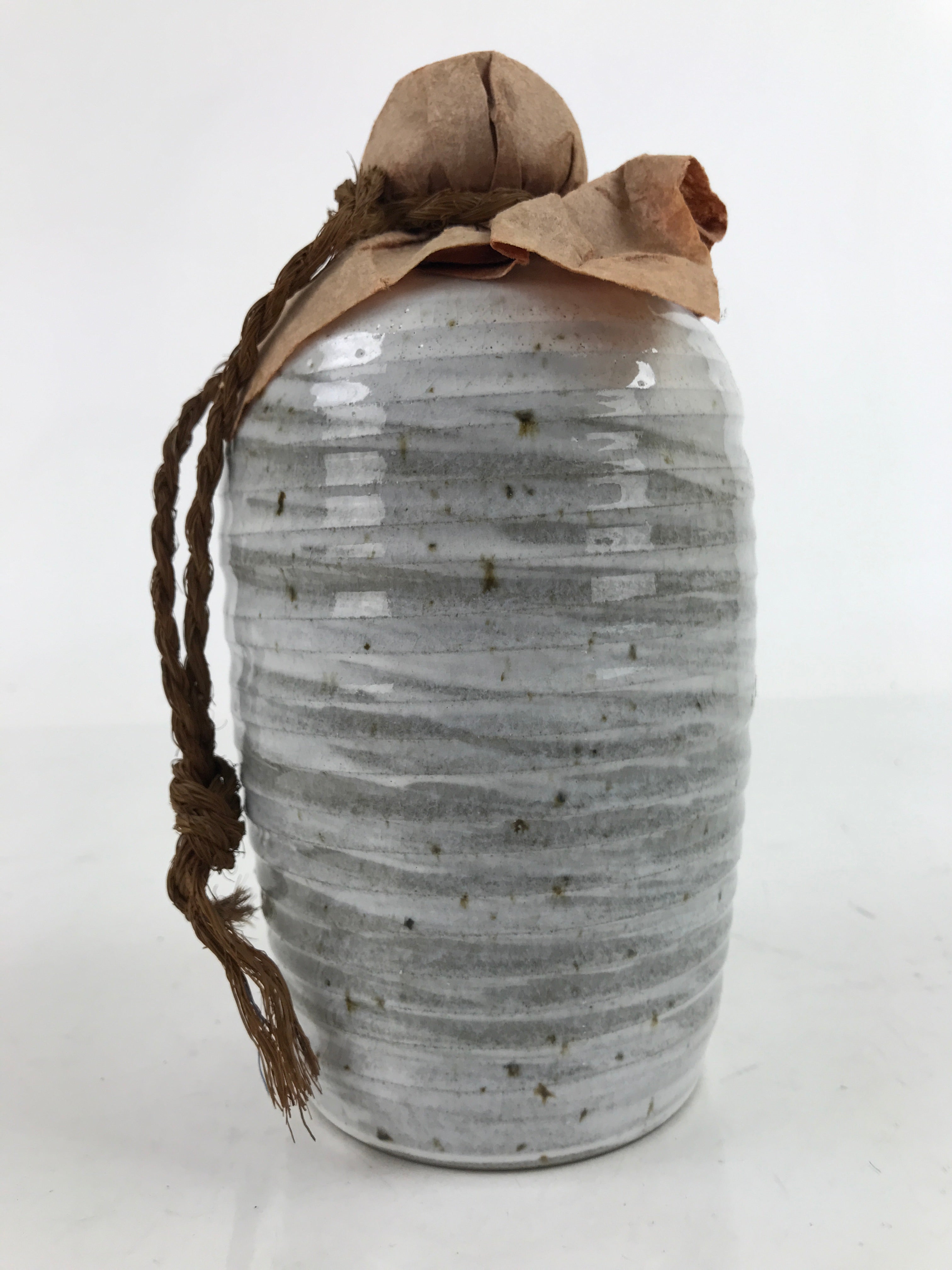 Japanese Ceramic Sake Bottle Tokkuri Vtg Gray White Shaven Brush Stripe TS736