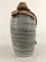 Japanese Ceramic Sake Bottle Tokkuri Vtg Gray White Shaven Brush Stripe TS736