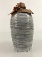 Japanese Ceramic Sake Bottle Tokkuri Vtg Gray White Shaven Brush Stripe TS736