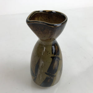 Japanese Ceramic Sake Bottle Tokkuri Vtg Ichi-Go Bamboo Brown Speckle TS701