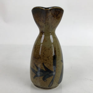 Japanese Ceramic Sake Bottle Tokkuri Vtg Ichi-Go Bamboo Brown Speckle TS701