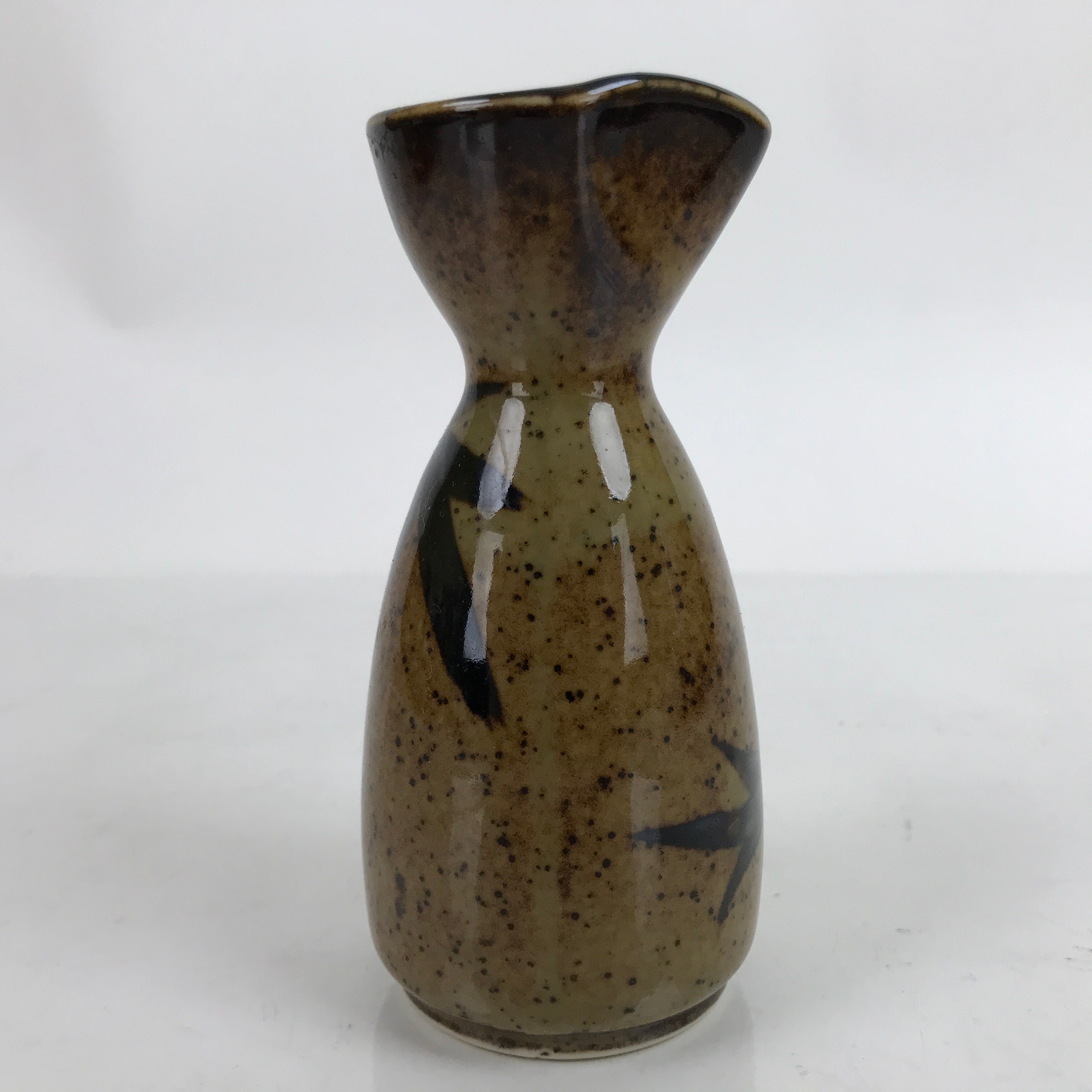 Japanese Ceramic Sake Bottle Tokkuri Vtg Ichi-Go Bamboo Brown Speckle TS701