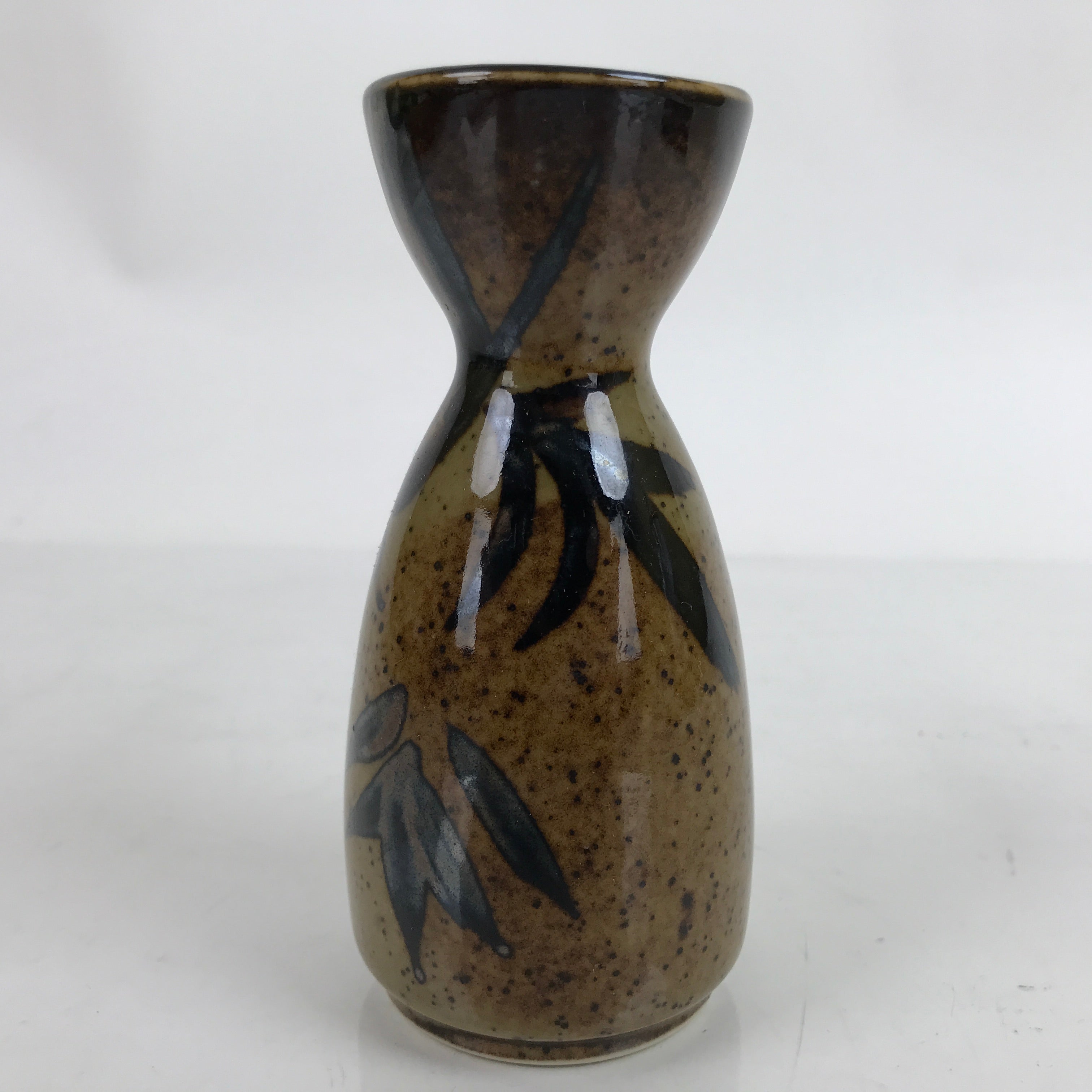 Japanese Ceramic Sake Bottle Tokkuri Vtg Ichi-Go Bamboo Brown Speckle TS701