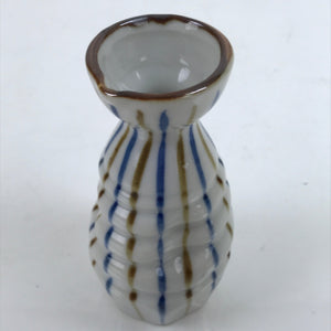 Japanese Ceramic Sake Bottle Tokkuri Vtg Ichi-Go Blue Brown Stripe White TS694