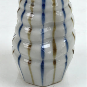 Japanese Ceramic Sake Bottle Tokkuri Vtg Ichi-Go Blue Brown Stripe White TS694