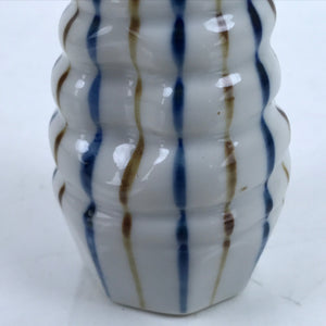 Japanese Ceramic Sake Bottle Tokkuri Vtg Ichi-Go Blue Brown Stripe White TS695