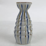 Japanese Ceramic Sake Bottle Tokkuri Vtg Ichi-Go Blue Brown Stripe White TS696